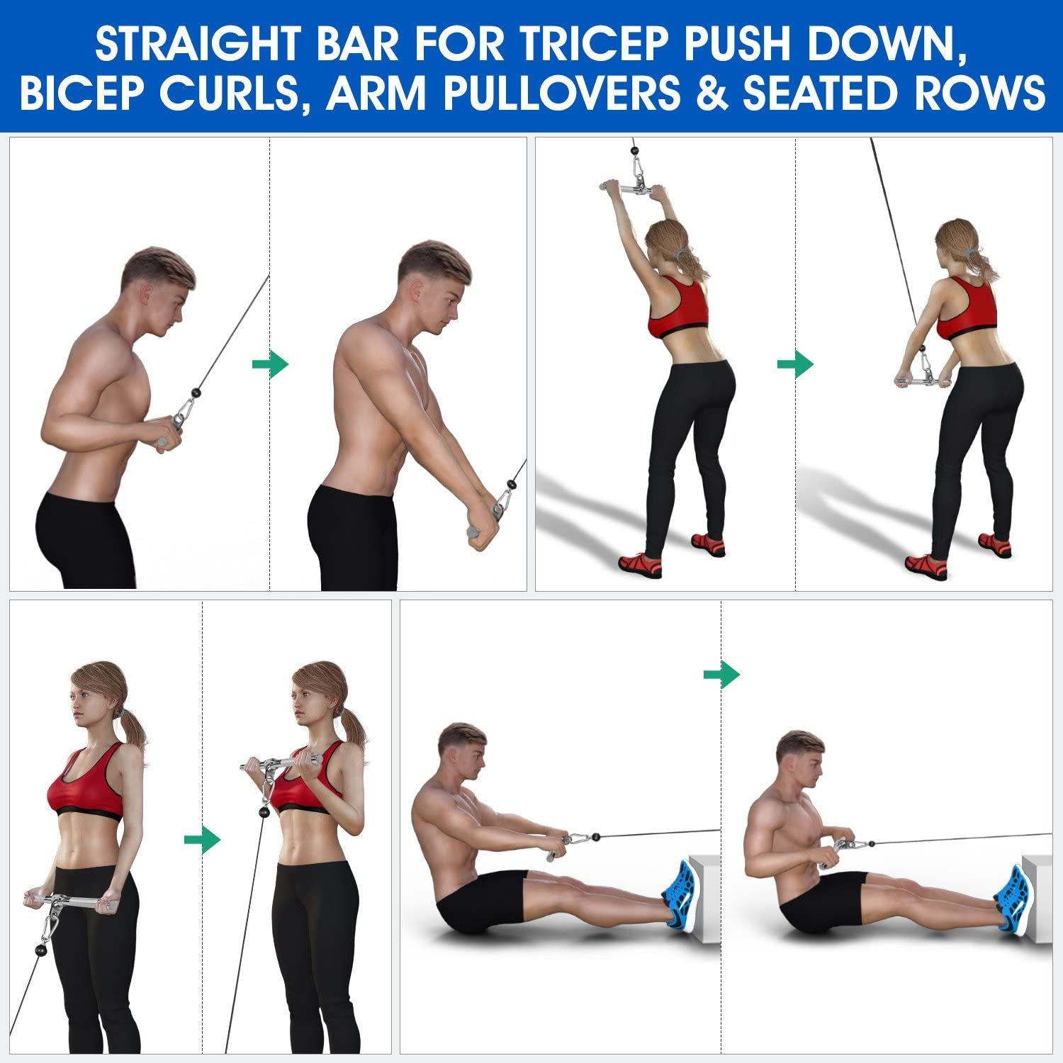 Professional Cable Machine Attachments: Tricep Straight Bar, V Bar, and LAT Pulldown Accessories - Supports Up to 880 lbs for Home Gym Use